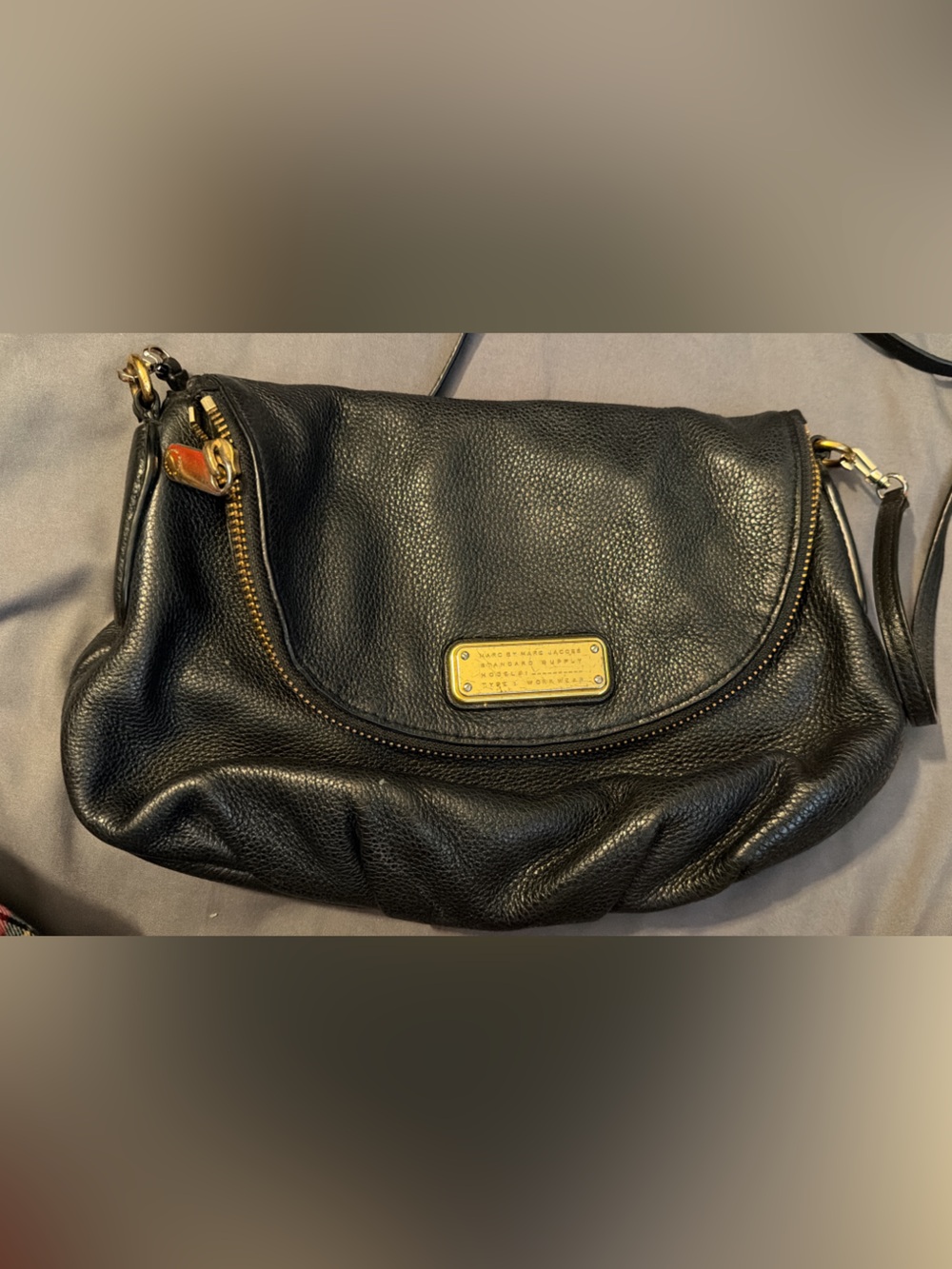 Marc By Marc Jacobs Black Pebbled Leather Shoulder Bag with Gold Hardware